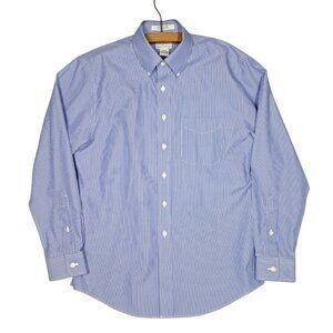 LL Bean Mens Dress Shirt 15-32 Wrinkle Free Oxford Blue Striped Slightly Fitted